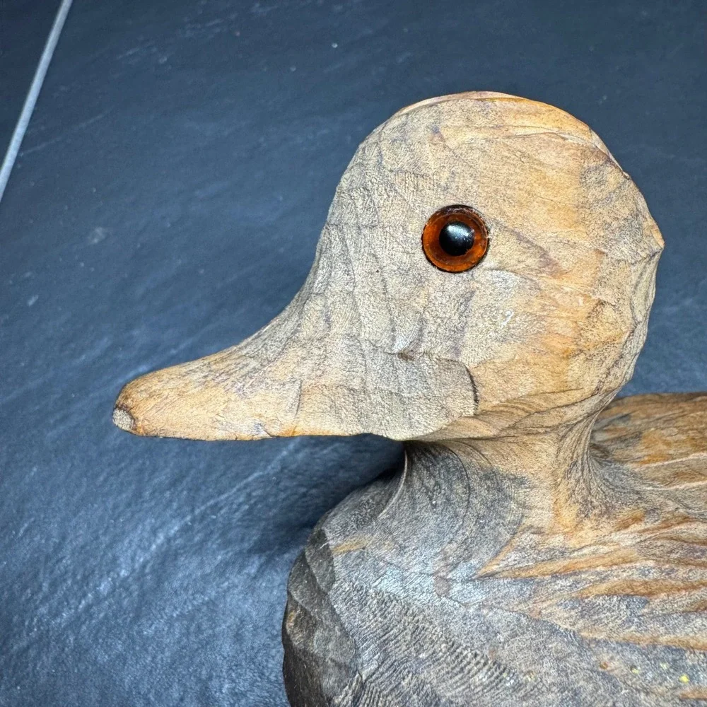 Vintage Hand Carved Wooden Duck Decoy Candle Holder Rustic Waterfowl Figurine 9